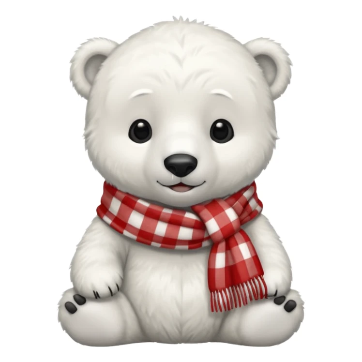 baby polar bear wearing a red and white checkered scarf sticker