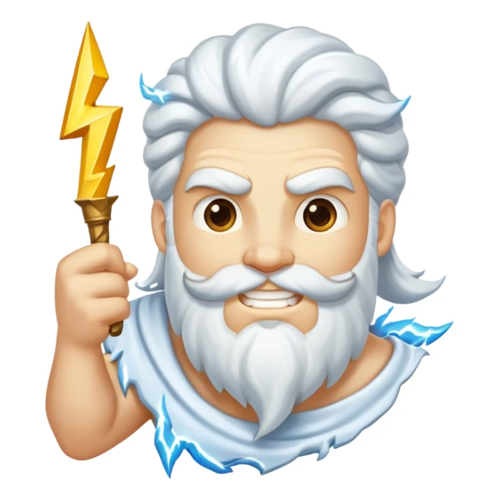 cheerful Zeus with white ice cream and lightning bolt sticker
