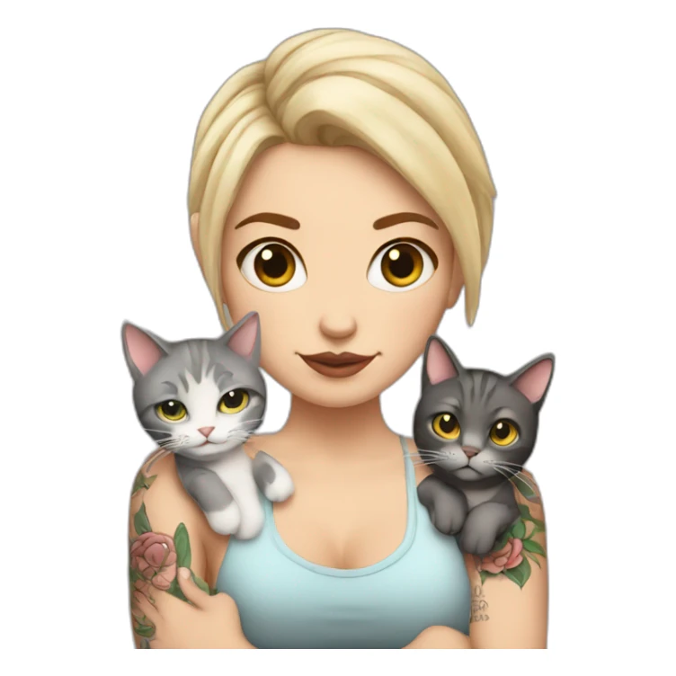 White Girl with tattoos holding 2 fat cats sticker