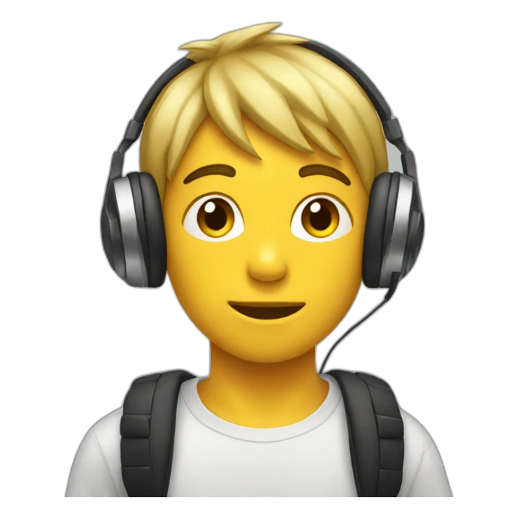 Boy listening music with headphone sticker