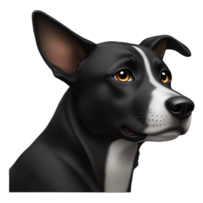 black street dog ears up and right ear half cut off sticker