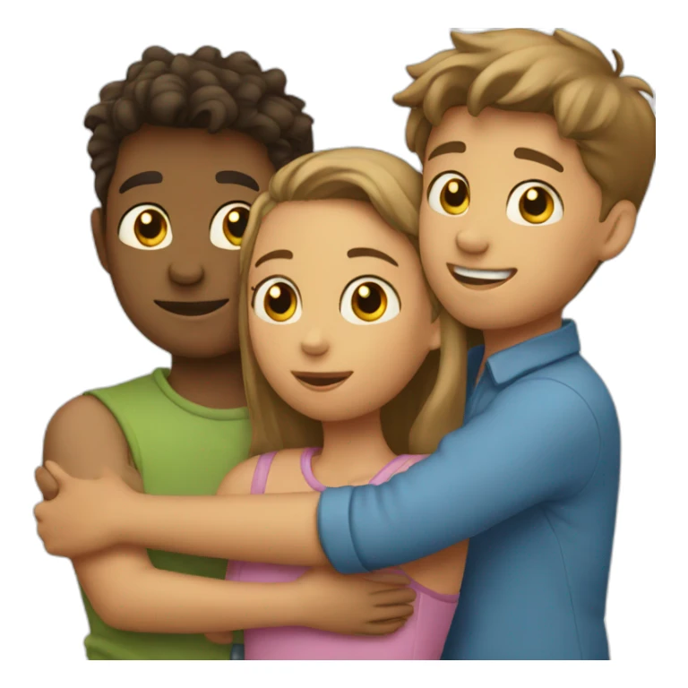 Two boys and a girl hugging sticker