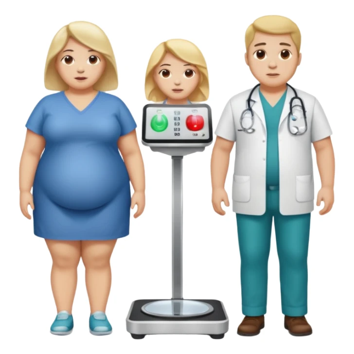 pessoa gorda em cima de balança e medico do lado sticker