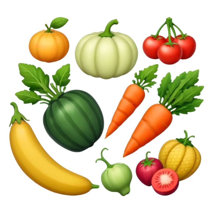 fresh fruits and vegetables together, isolated on white background sticker