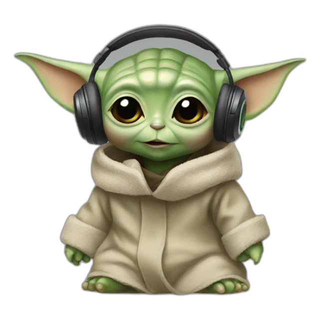 baby yoda with headphones sticker