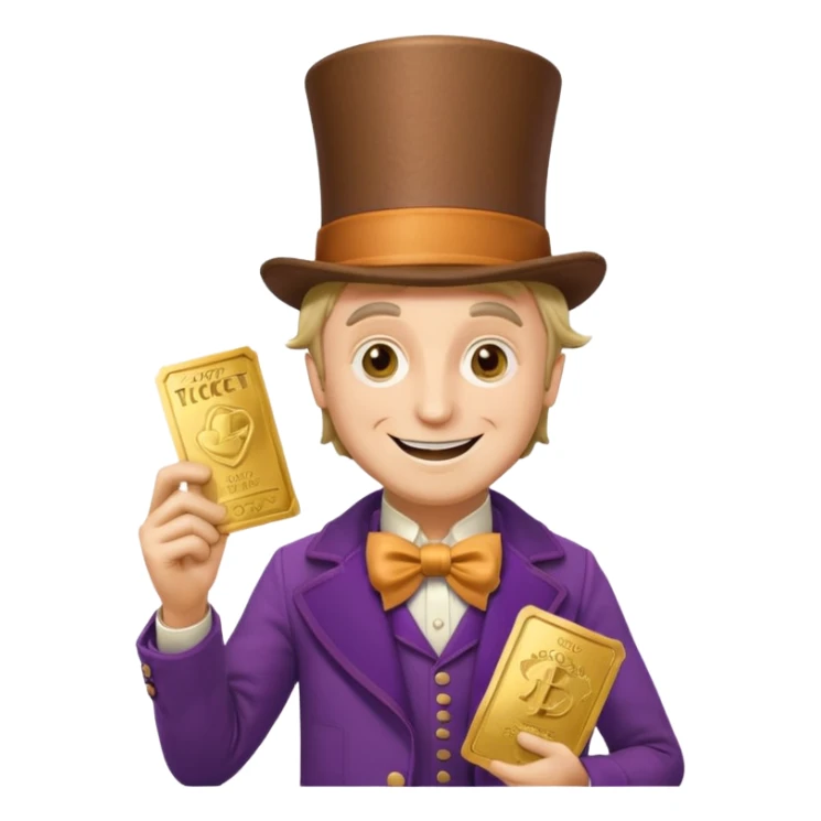 Wonka con un golden ticket sticker