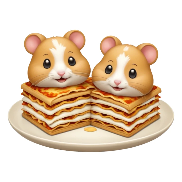 cartoon-style hamster sharing lasagna with other cartoon-style hamsters sticker