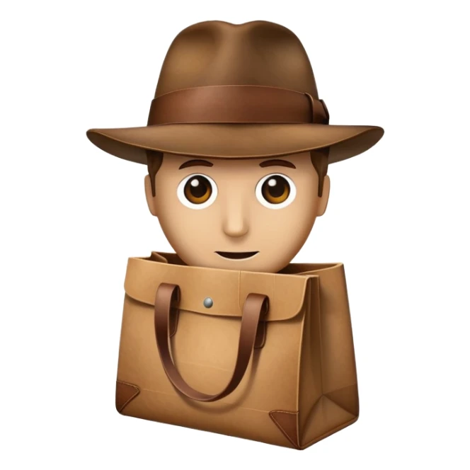 shopping bag with an Indiana Jones hat on top sticker