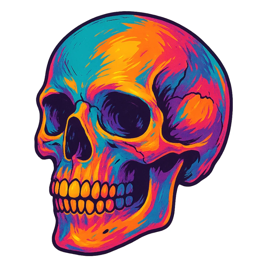 skull in a unique color variation, vibrant distinct colors, artistic style, no background sticker