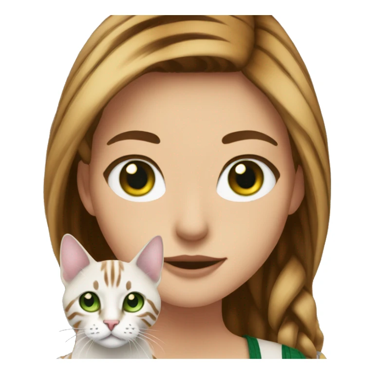 White skin medium hair brunette with bengal cat with green eyes sticker