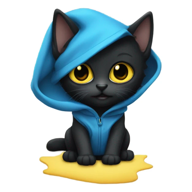 Black kitten with blue hoodie and yellow eyes sticker