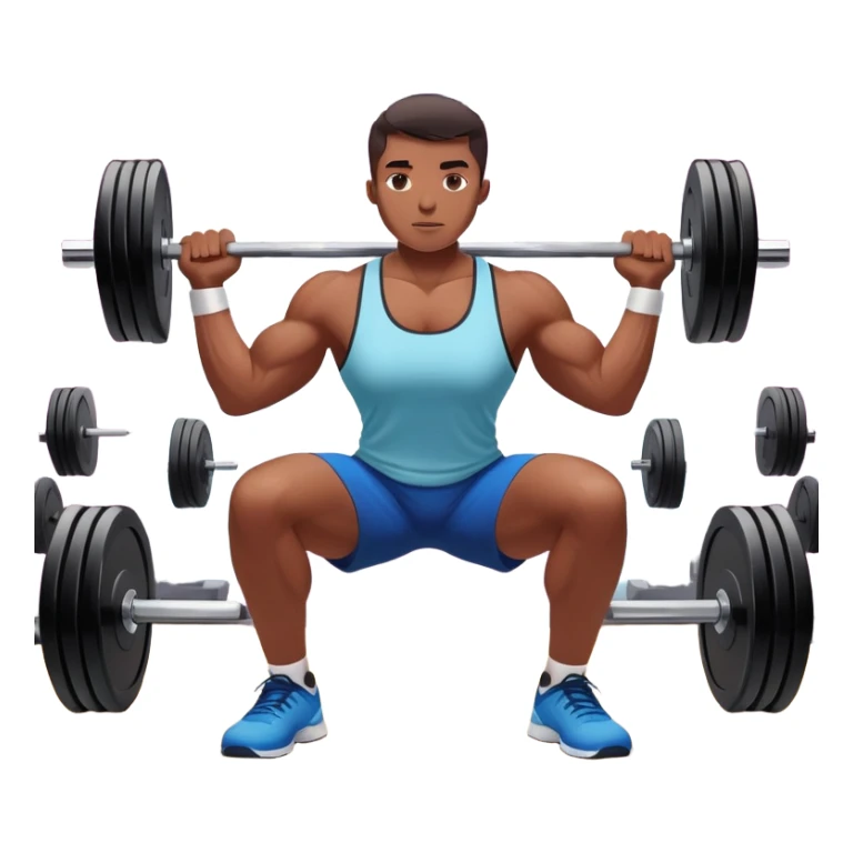 A person lifting weights in a well-equipped gym, focused and determined. The scene highlights muscle definition and strength, with exercise equipment like dumbbells and kettlebells nearby. The background is energetic, with bright lights and motivating colors, showcasing dedication and power. sticker