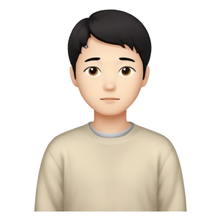 Chinese man 20 years old, gentle warm expression, soft black hair slightly messy, brown eyes, casual cream sweater sticker
