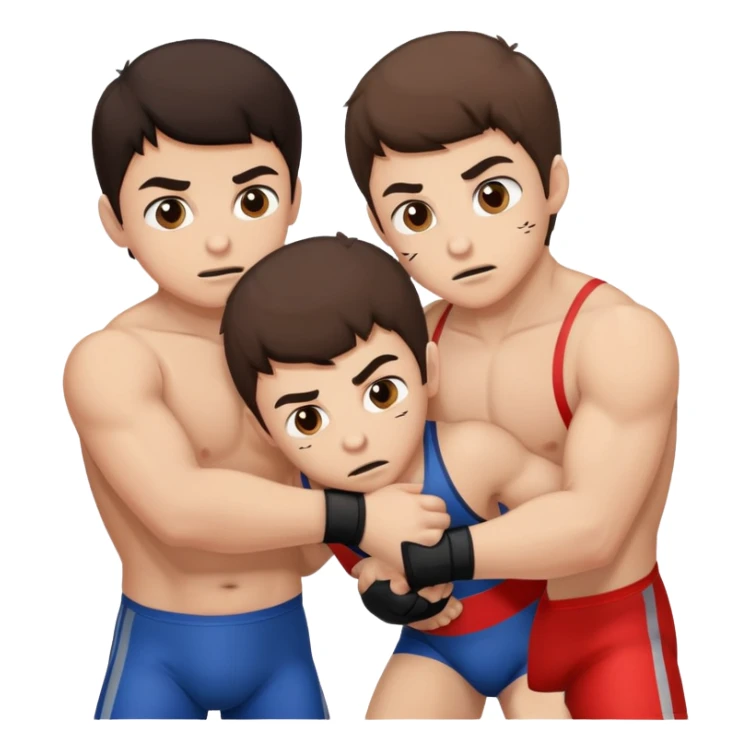Three young brunette brothers wrestling each other sticker