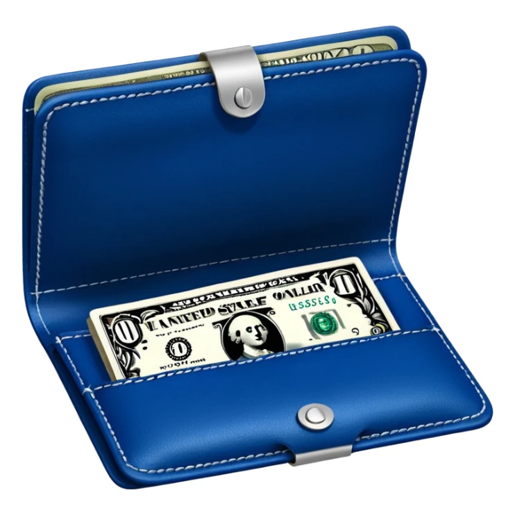  Deep Blue wallet with a single one dollar bill inside, just one dollar open the wallet sticker