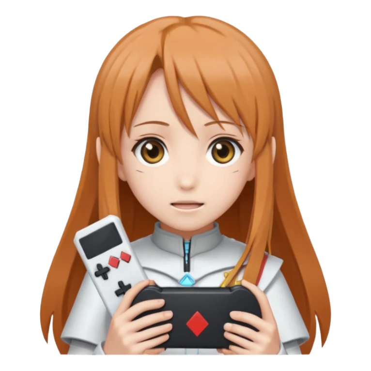 Asuna from Sword Art Online holding a video game, emoji style sticker