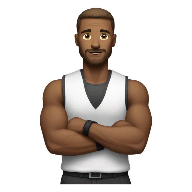 cool man arms crossed, white, in vest, sporty sticker