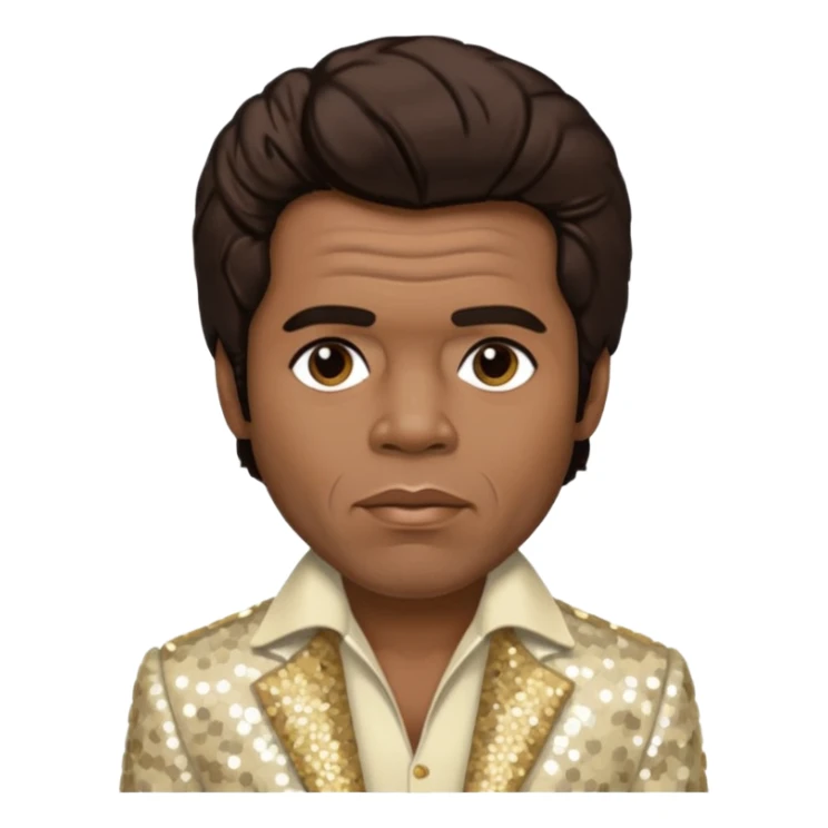 James Brown with dark brown hair, ivory sequin outfit sticker