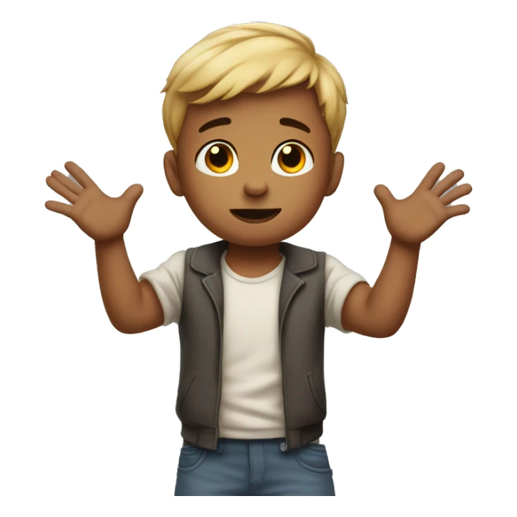 child shrugs his shoulders and spreads his arms  sticker