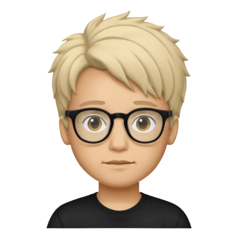  boy with freeform hair black t-shirt put a glasses sticker