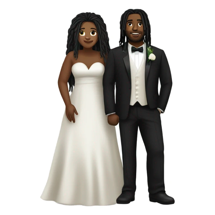 plus size man black couple with black dreadlocks, full body wedding sticker