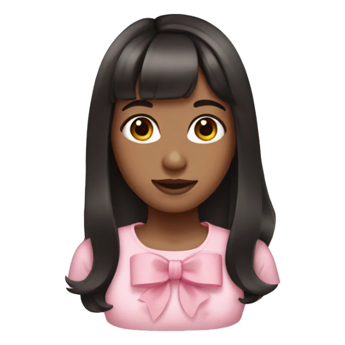 girl with dark hair medium length with a cute pink bow on her bangs sticker