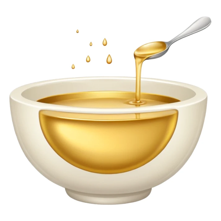 white bowl of gold liquid, minimal, smooth, no spoon, simple, clear sticker