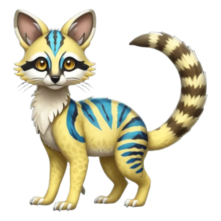 Rare realistic tropical exotic cute epic pretty beautiful handsome gorgeous aesthetic colorful vibrant Vernid-Protogen-Primagen-Wickerbeast-Genet-Trico-species-Fakemon-hybrid-creature by LiLaiRa, beautiful intricate markings, full body sticker