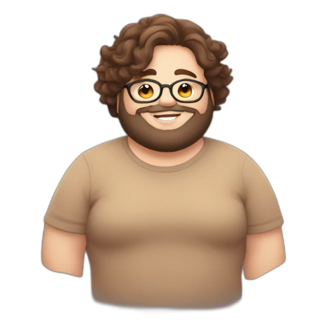 Chubby non binary round glasses attached long brown hair beard sleepy smiling hug sticker