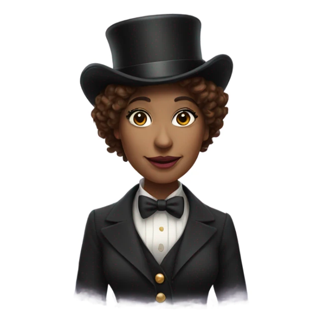 Woman brown curly hair top hat circus director sticker