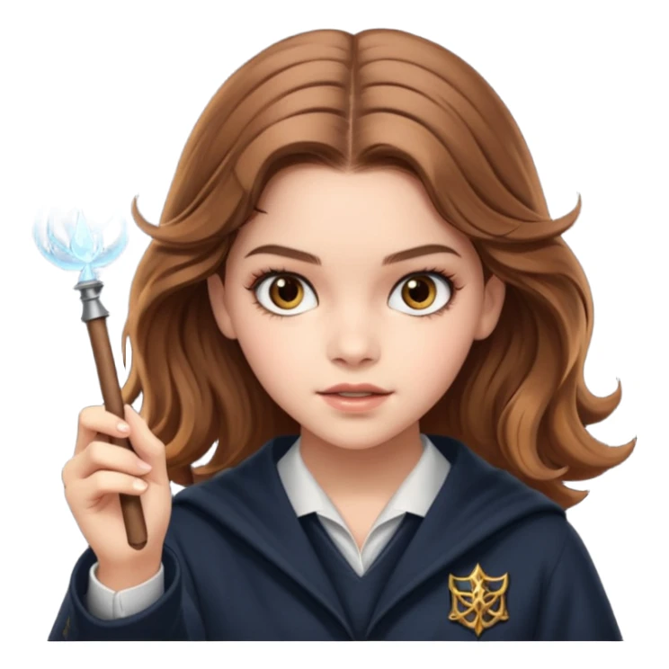 Barbara Palvin as Hermione Granger with brown eyes and doing magic sticker