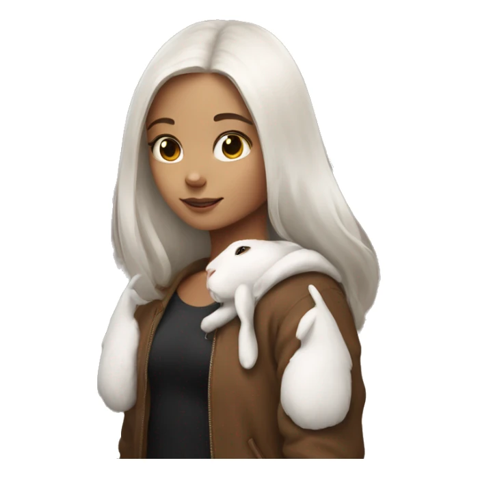 white black rabbit on shoulder of brown haired girl sticker