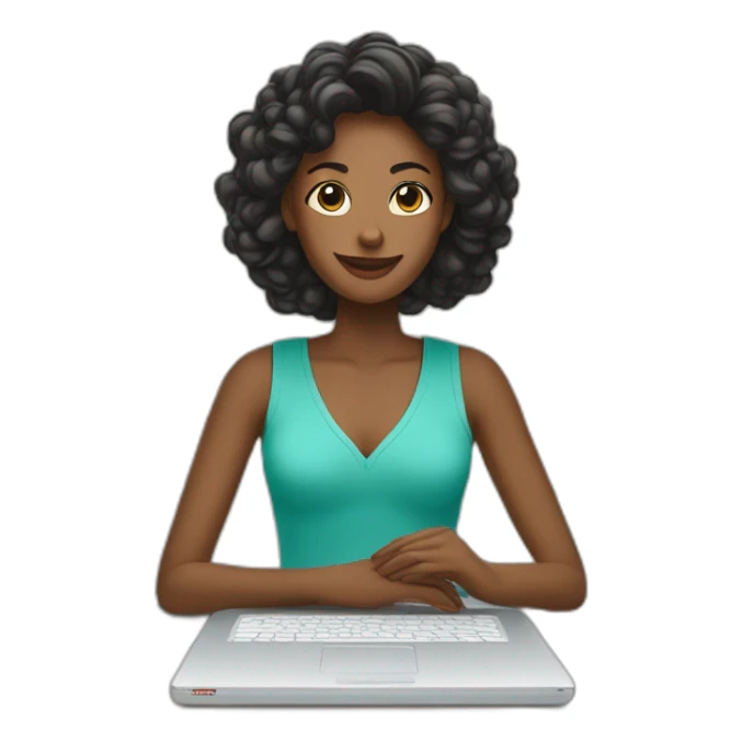 A woman who has laptop on table and has cricut maker3 on one side and craft supplies on other side sticker