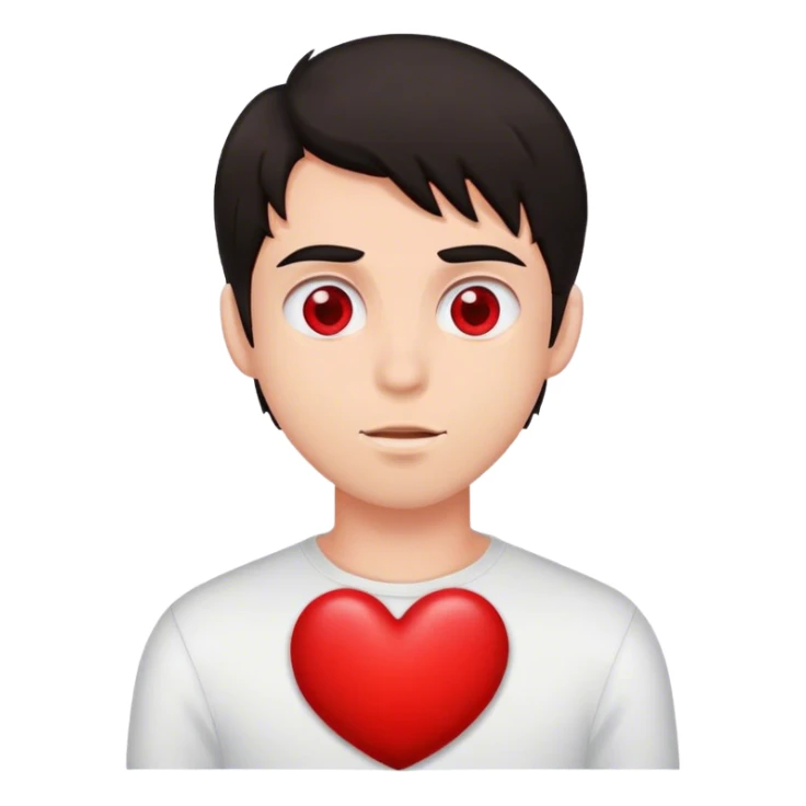 young man with dark hair and big hearts for eyes sticker
