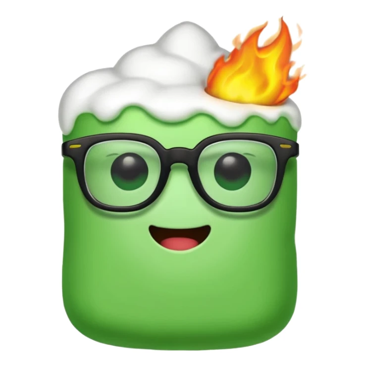 burning green marshmallow with ,glassess, just marshmallow sticker