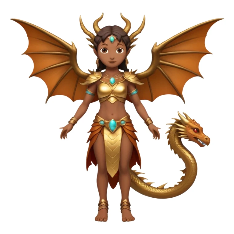 fullbody ancient woman with dragon wings, simplified, expressive, 3D look, inspired by the reference image sticker