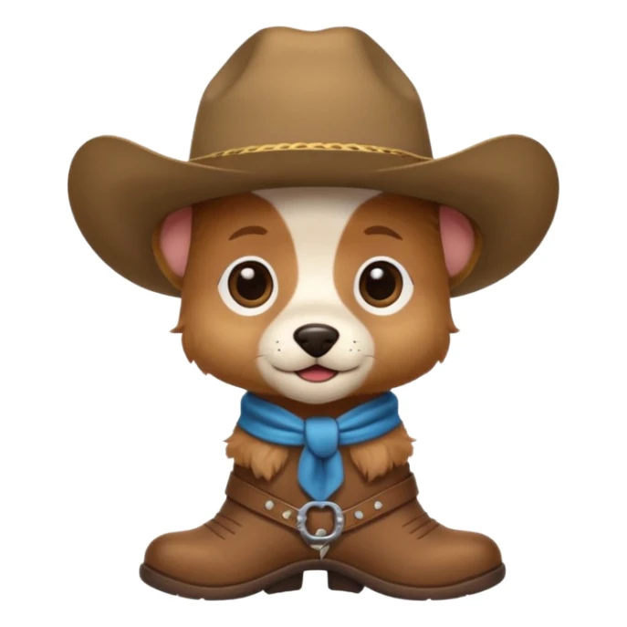 a very cute and adorable anthropomorphic puppy with a cowboy hat and brown boots  sticker