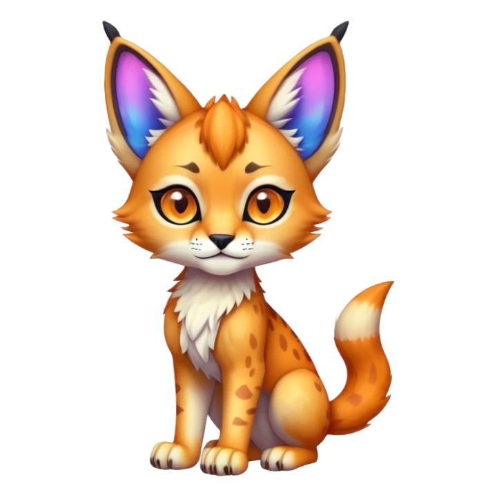 An iridescent transparent luminescent colorful chibi cute cool lynx-caracal-serval-fakemon-creature-hybrid sticker