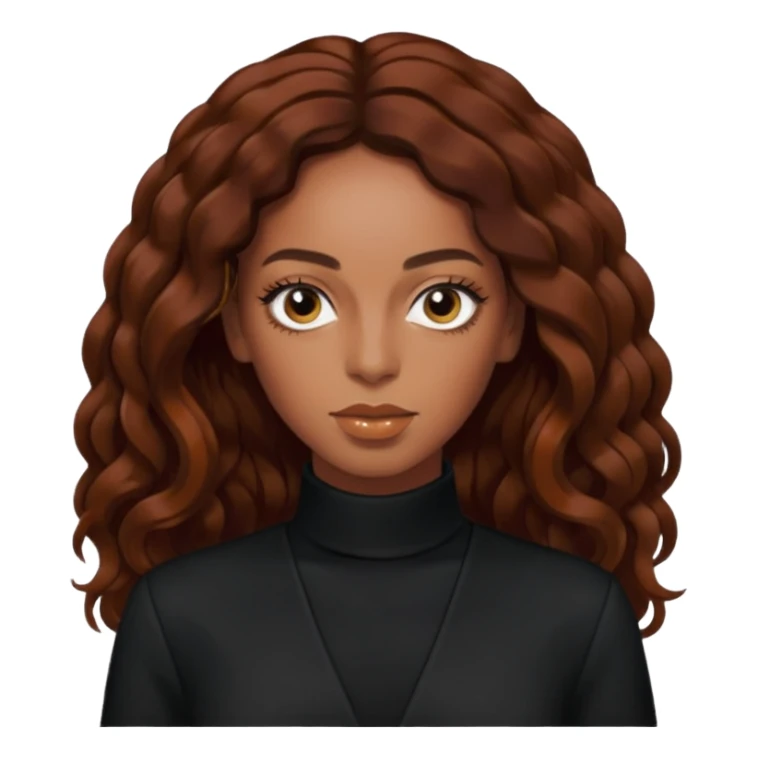 Solange long dark auburn hair, black outfit sticker