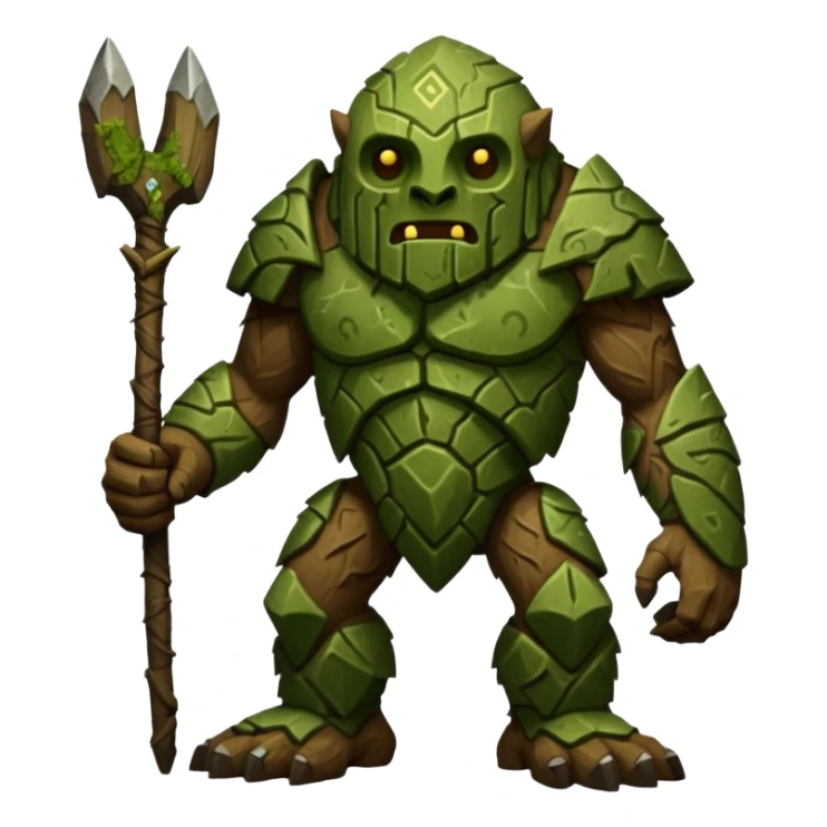 Ancient Moss-Green Stone-Flecked Runic-Engraved Bark-Skinned Forest Golem-Fakémon-creature (full body) sticker
