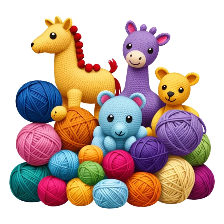colorful yarn crochet toys and animals sticker
