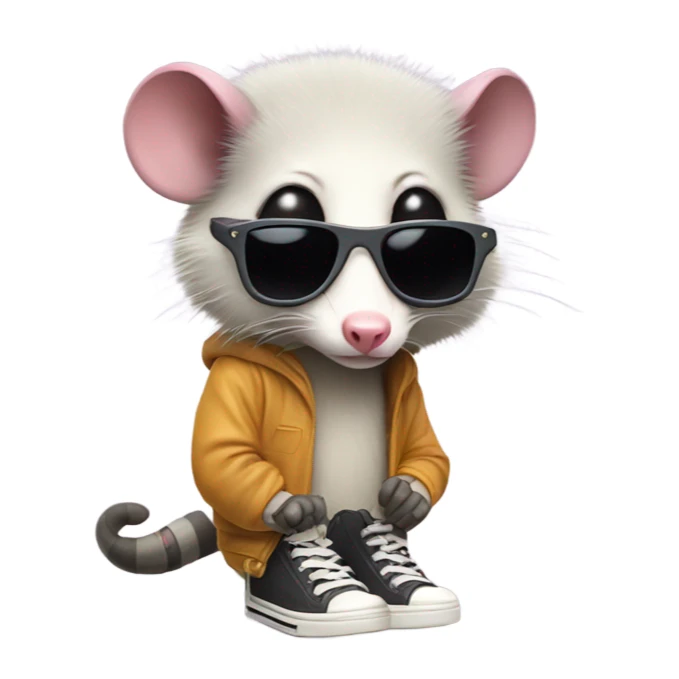 opossum wearing big sneakers and sunglasses sticker