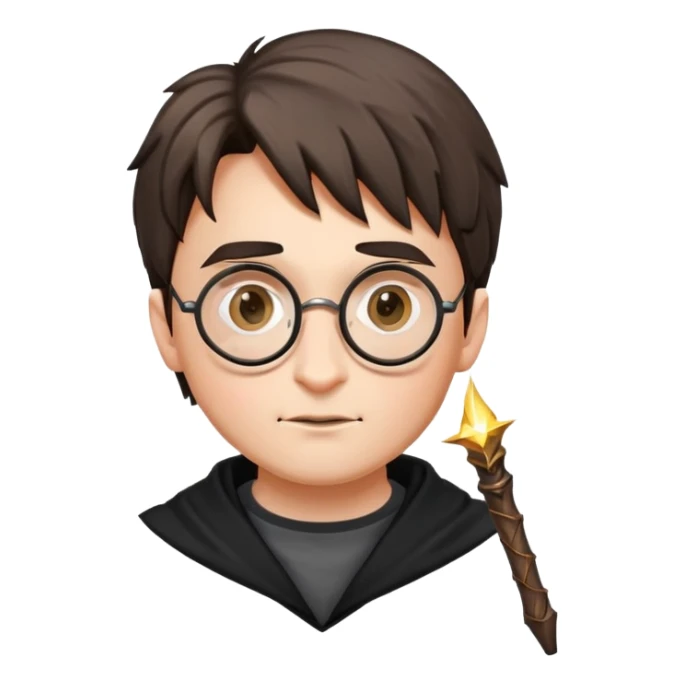 harry potter with round glasses, lightning scar, and wand sticker