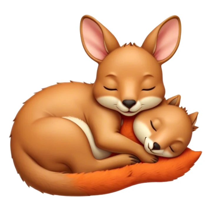 Meme-Worthy Cute Sleeping Kangaroo Portrait Emoji, Head resting peacefully with a contented smile, showcasing a robust build and a luxuriously soft red-orange fur, eyes shut in a serene, restful nap, Simplified yet hilariously adorable features, highly detailed, glowing with a soft, drowsy light, high shine, relaxed and utterly lovable, stylized with an air of playful laziness, bright and heartwarming, soft glowing outline, capturing the essence of a comically sleepy kangaroo, so meme‐worthy it feels like it could instantly become the next viral sensation of adorable slumber! sticker