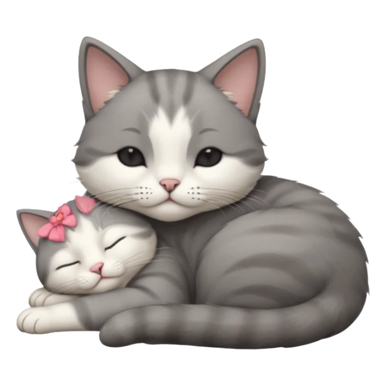 dark grey and white small cat with his eyes closed leaning his head on his paw while leaning on his elbow lying down sticker