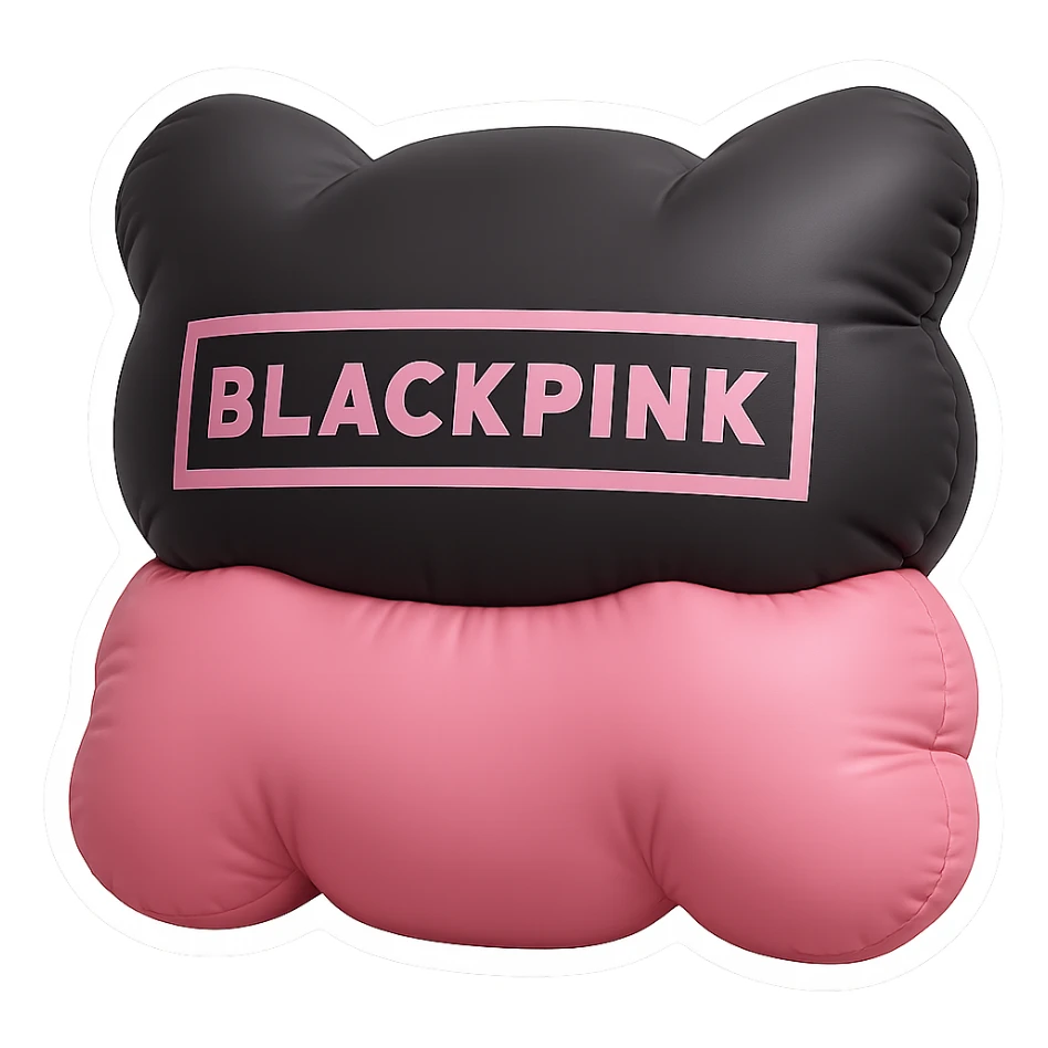 Convert to sticker style with a white border, keep the BLACKPINK-inspired cushion look. sticker