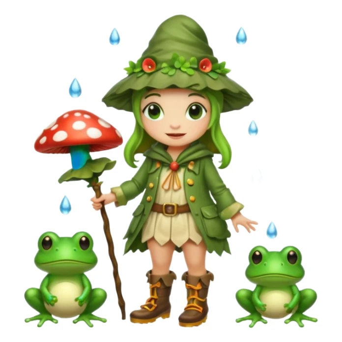 woodland bard woman dressed as frog druid, mushroom hat and rain boots sticker