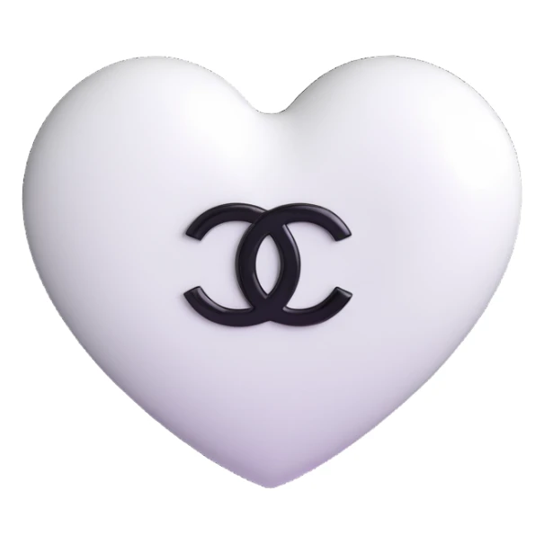 Add a Chanel logo to the heart, keep it elegant, glossy, black and white, 3D emoji style, with no background. sticker