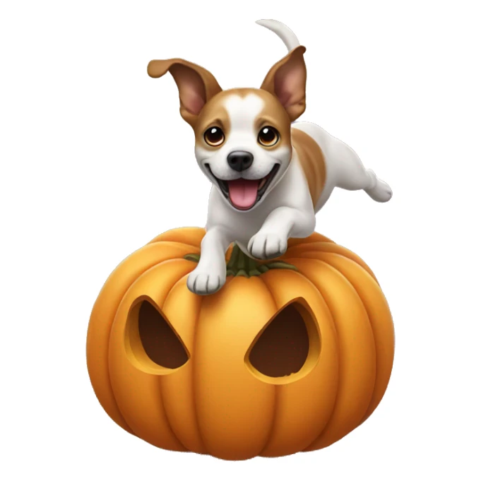 Dog jumping out of pumpkin  sticker
