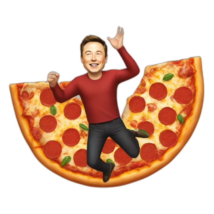 Elon musk flying on a pizza sticker